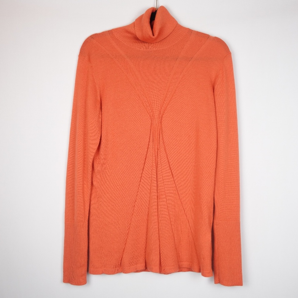 Escada Salmon / Peach Color 100% Cashmere Turtleneck Sweater, Size Large